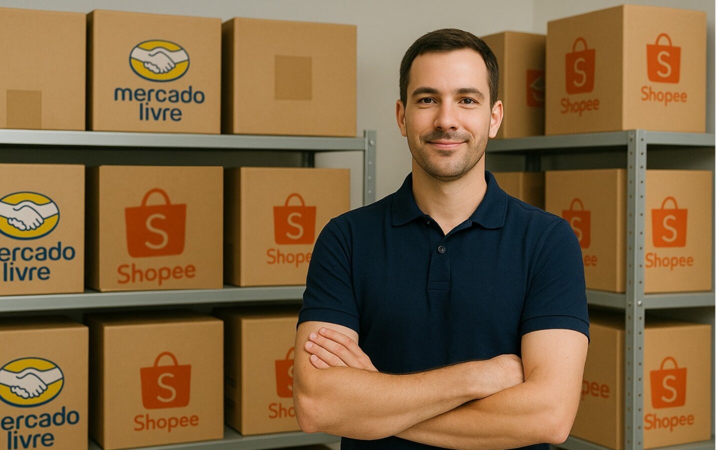 Seller profissional gerenciando estoque para vendas em marketplaces